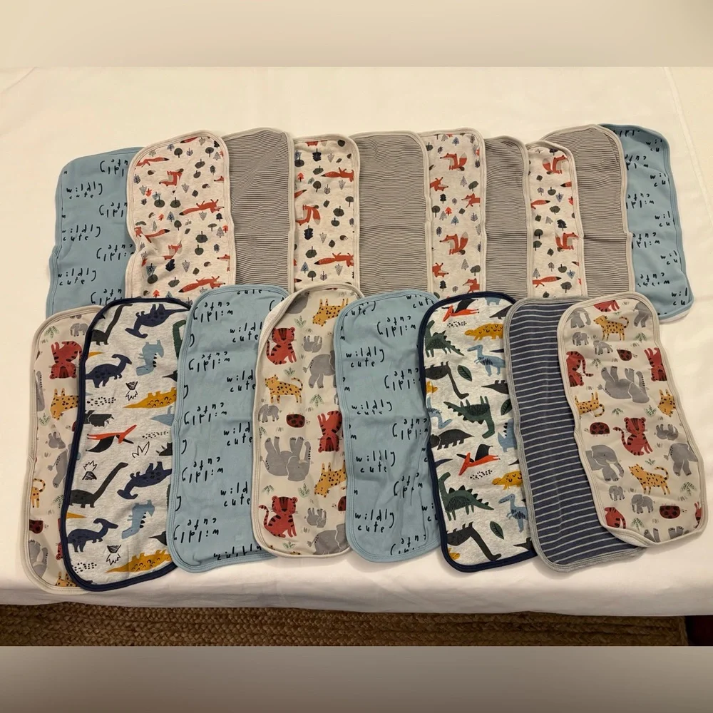 Gerber Animal and Stripe Print Burp Cloth Set - Blue, Gray, Cream - set of 18 - Picture 2 of 7